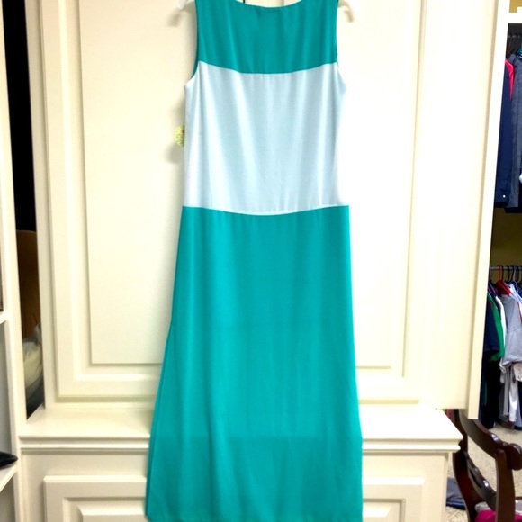ALTAR’D STATE Maxi Silk Dress Jade Green White Color Block Lined Size Large - Picture 2 of 13